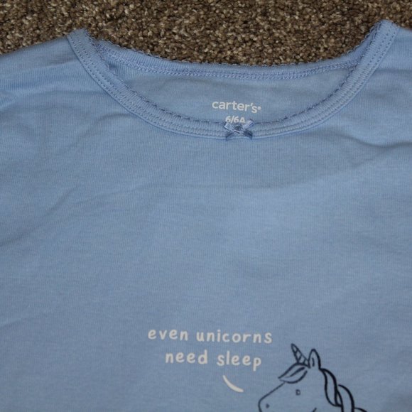 Carter's Blue Unicorn 4-Piece Pants Shorts Pajamas Set Girls Size 5 6 7 8 NWT - Picture 4 of 5